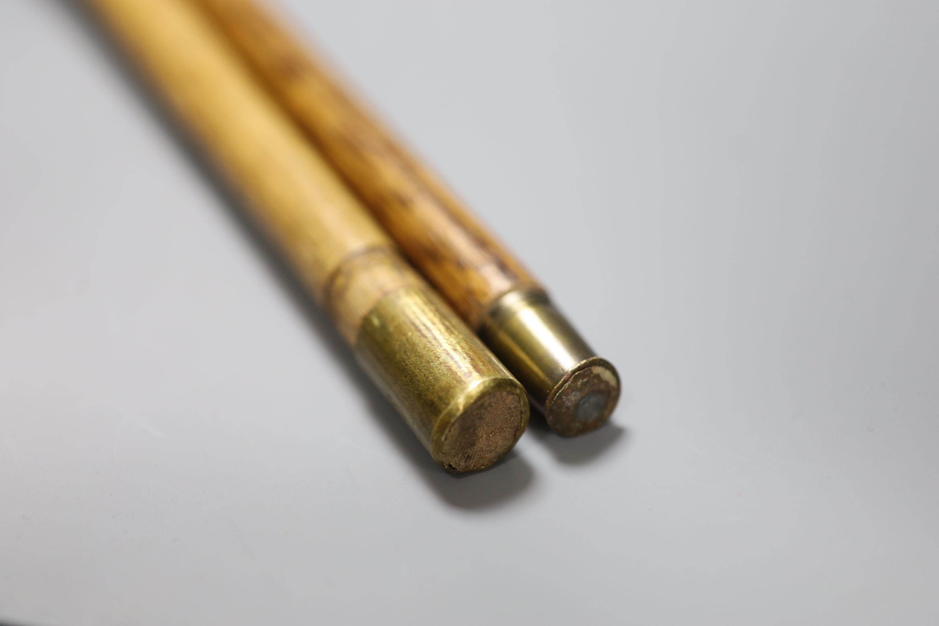 A Victorian silver mounted duck head cane, London 1899 and a white metal mounted dove head cane